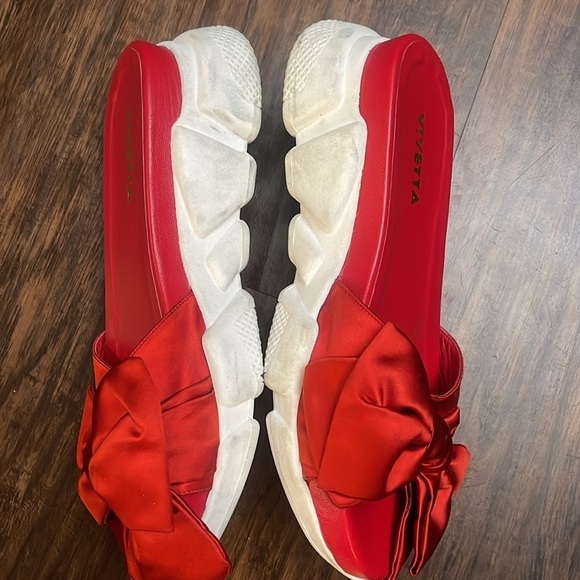 Revolve VIVETTA Red satin Bow chunky Sandals 40 9 - Picture 6 of 15